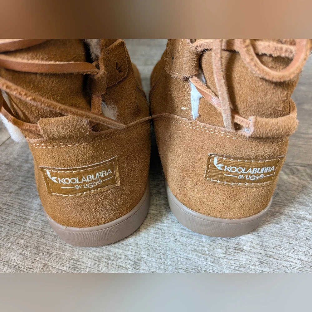 Womens Koolaburra By UGG Short Tan Fleece Boots Sz. 8 - Picture 16 of 16